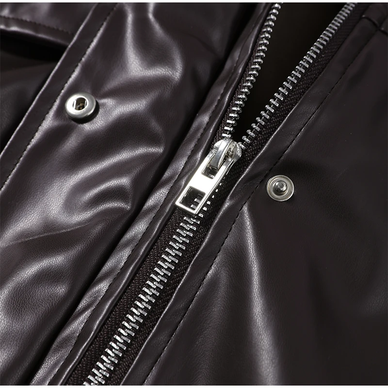 Street Waist Cinched Women's Leather Jacket Vintage Drawstring Stand Neck Zipper Pocket Jackets 2026 Autumn Moto Biker Outwear