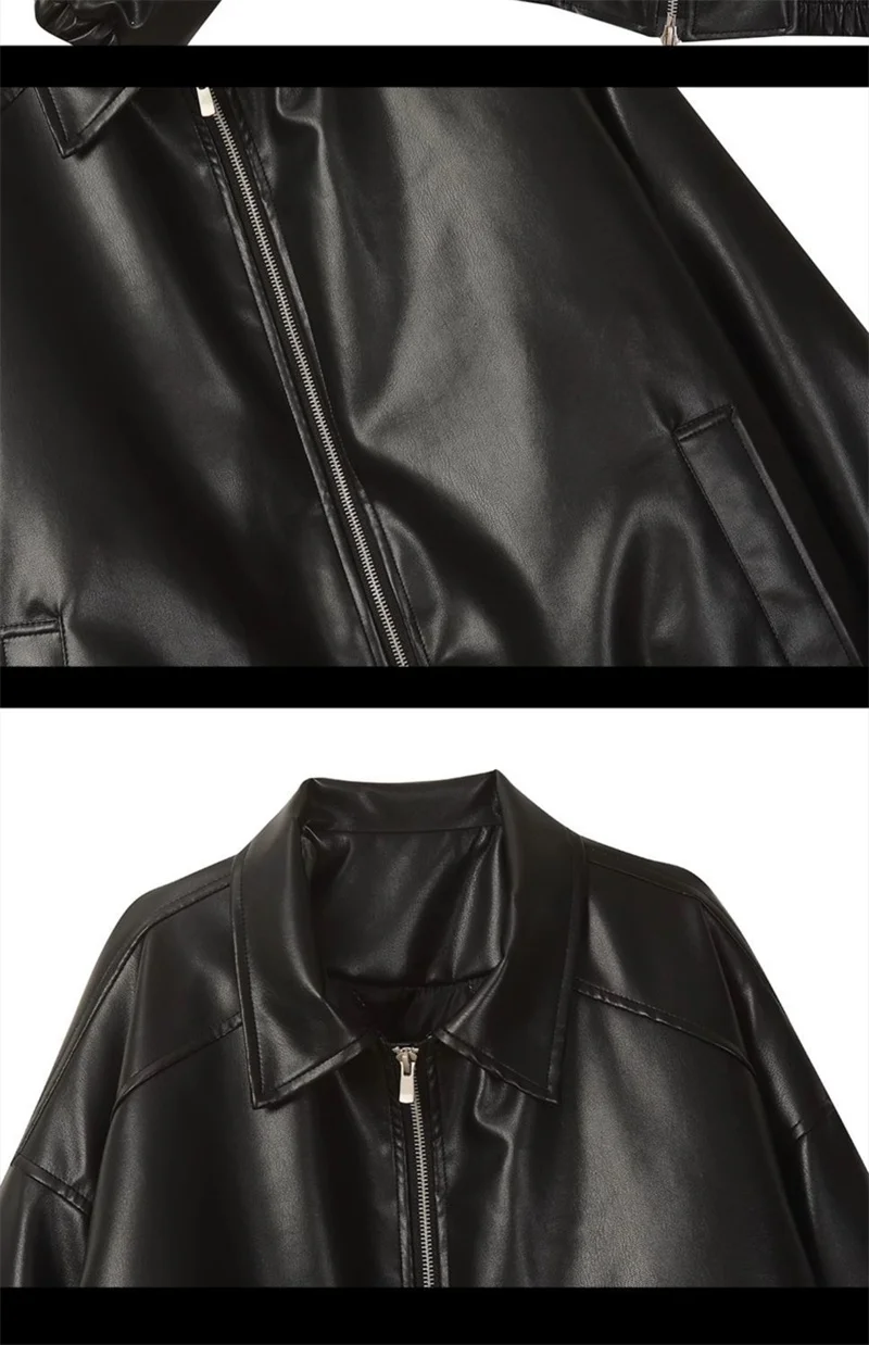 Retro Ladies Fashion Zipper Faux Leather Jacket Spring Autumn Women Long Sleeves Leather Coat 2025 Female PU Leather Outwear