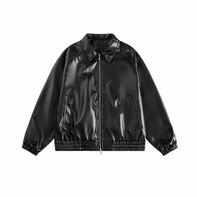 Retro Ladies Fashion Zipper Faux Leather Jacket Spring Autumn Women Long Sleeves Leather Coat 2025 Female PU Leather Outwear
