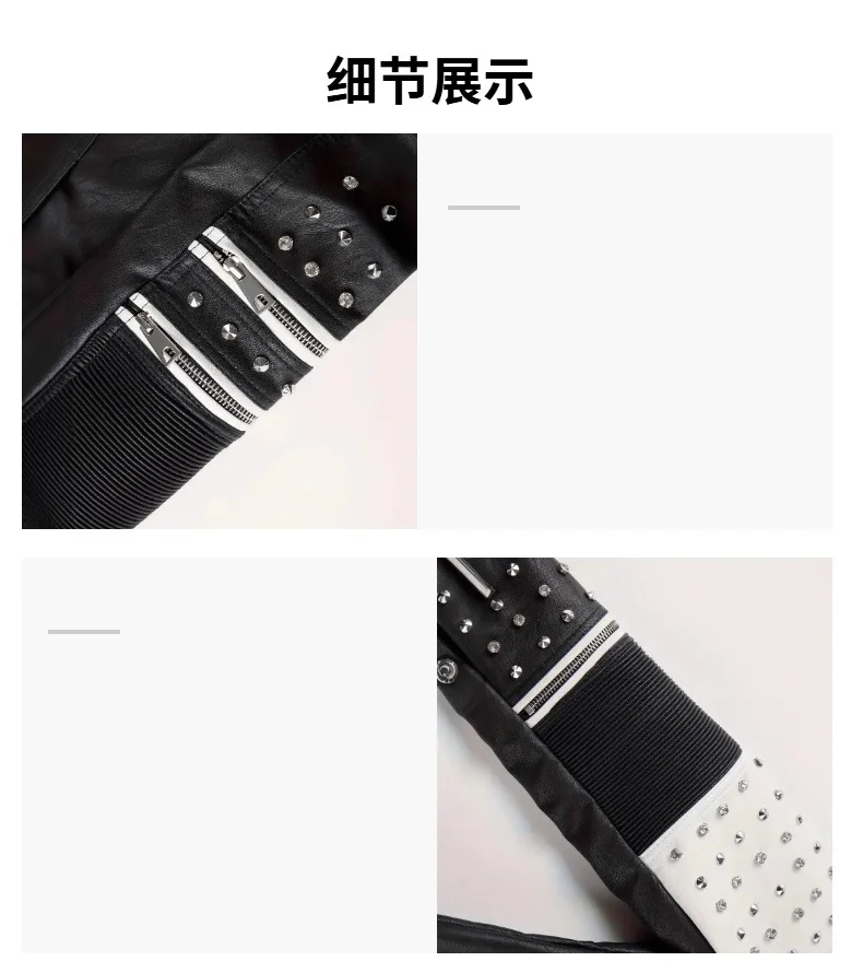 Luxury Studded Leather Jacket, Motorcycle Slim Fit Punk Rock Women's Diamond Zipper Multi-Pocket Jacket zipper Coat Outwea