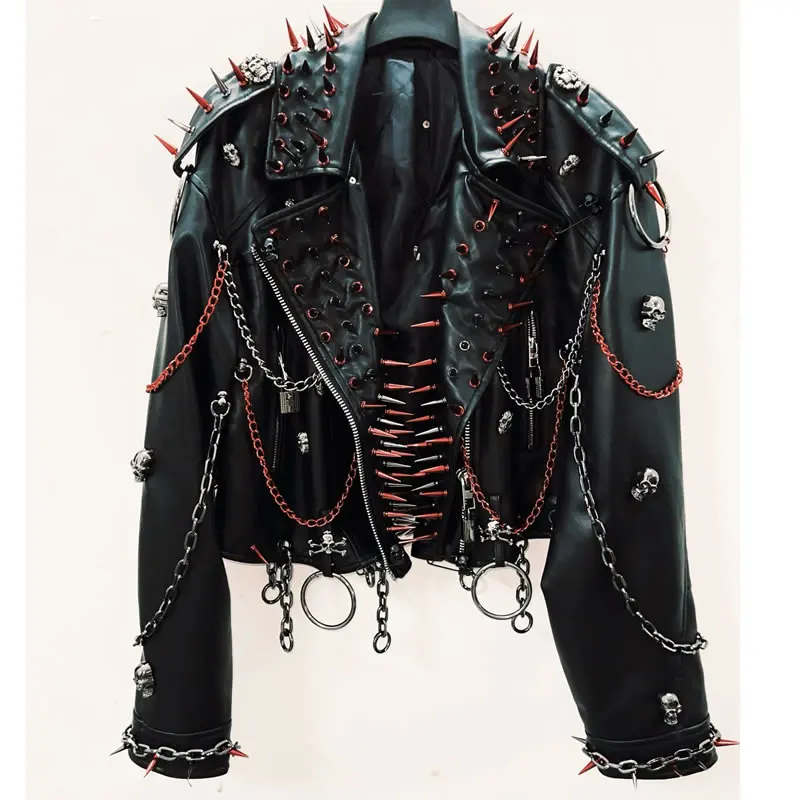 vintage Leather jacket Gothic Leather jacket Punk Leather jacketoversizeLeather jacket Rivet Leather jacket skull Leather jacket