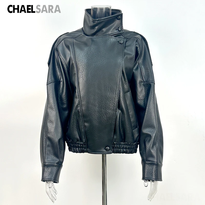 2026 Autumn Winter New High Quality Fashion Black Women Faux Leather Jacket Coat Casual Loose Pockets Biker Outerwear Female