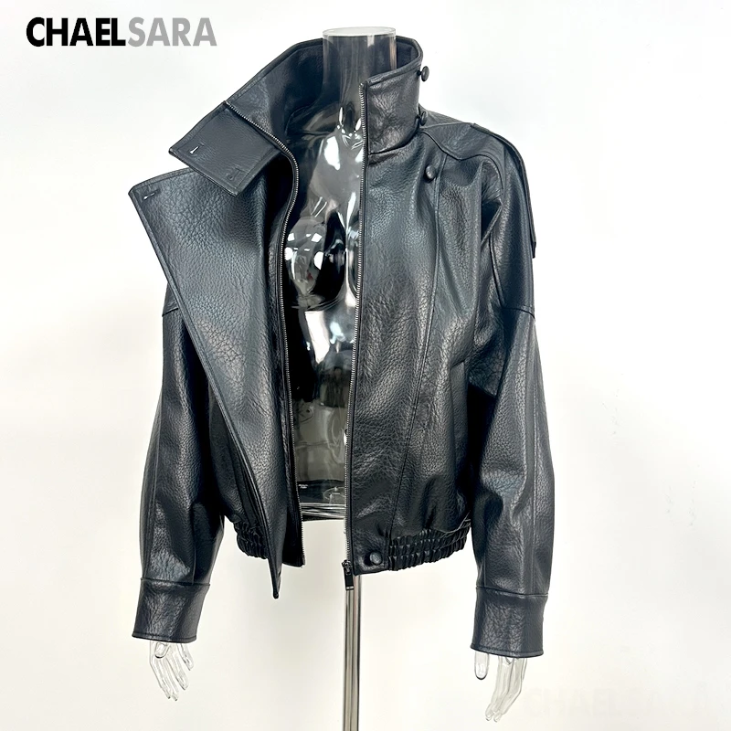 2026 Autumn Winter New High Quality Fashion Black Women Faux Leather Jacket Coat Casual Loose Pockets Biker Outerwear Female