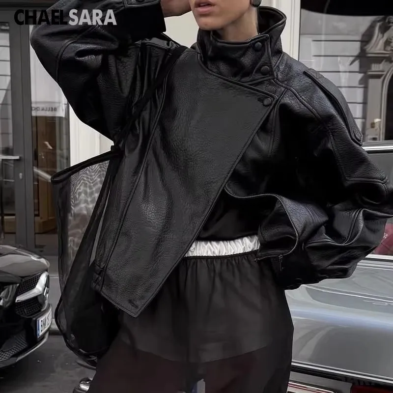 2026 Autumn Winter New High Quality Fashion Black Women Faux Leather Jacket Coat Casual Loose Pockets Biker Outerwear Female