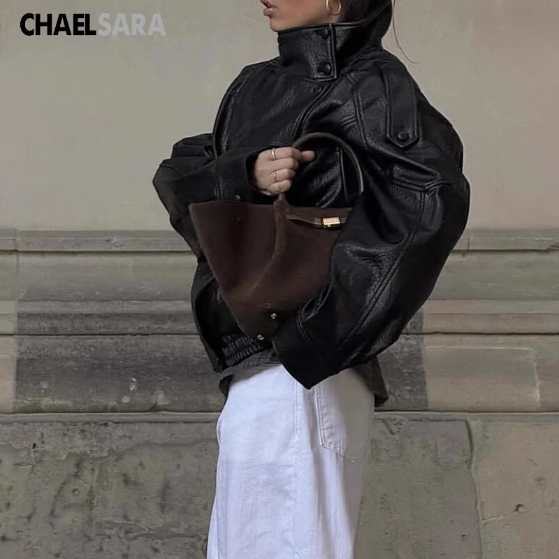 2026 Autumn Winter New High Quality Fashion Black Women Faux Leather Jacket Coat Casual Loose Pockets Biker Outerwear Female