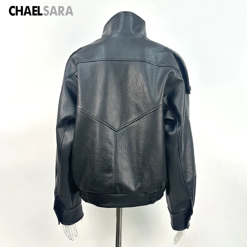 2026 Autumn Winter New High Quality Fashion Black Women Faux Leather Jacket Coat Casual Loose Pockets Biker Outerwear Female
