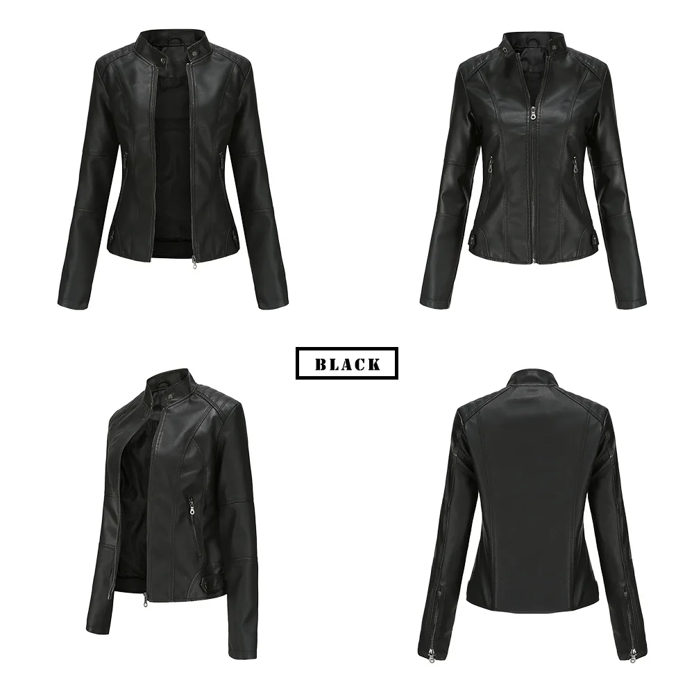 Leather Coat Spring Women Leather Jacket Slim Motorcycle Clothing Zipper Fashion Jackets and Coats Black High-Quality Clothing