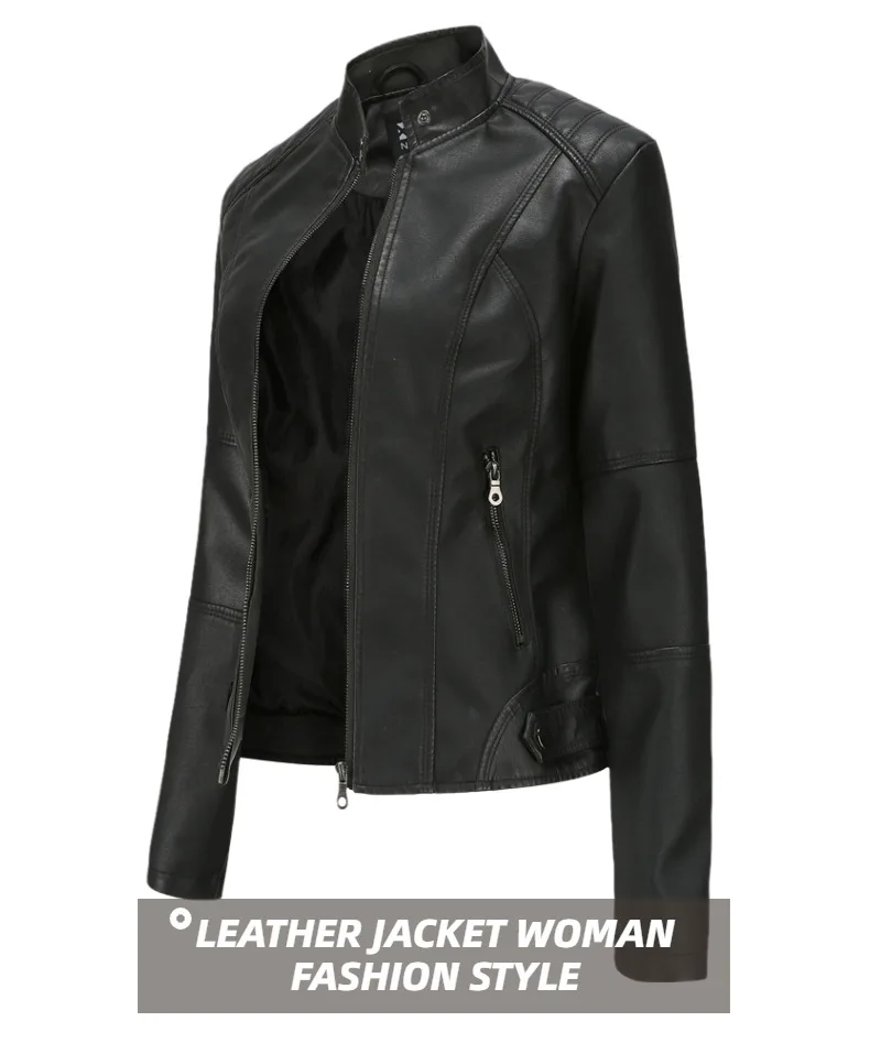 Leather Coat Spring Women Leather Jacket Slim Motorcycle Clothing Zipper Fashion Jackets and Coats Black High-Quality Clothing