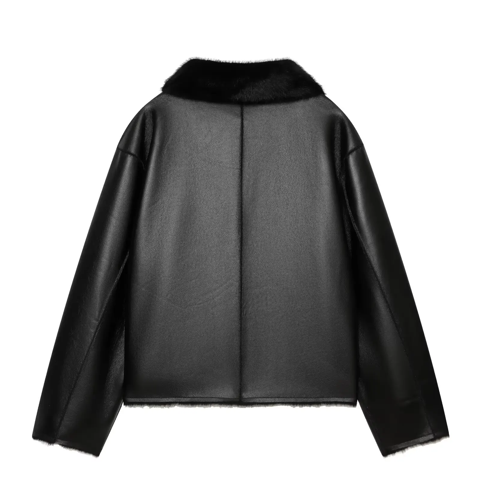 Women's Jacket 2025 Autumn/Winter New Arrivals Dark Brown Long-Sleeve Faux Leather Reversible Jacket Stylish and Unique