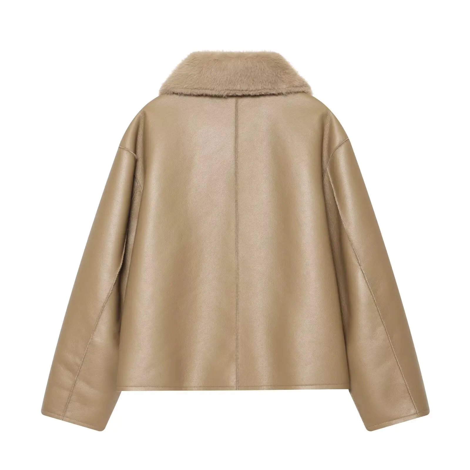 Women's Jacket 2025 Autumn/Winter New Arrivals Dark Brown Long-Sleeve Faux Leather Reversible Jacket Stylish and Unique