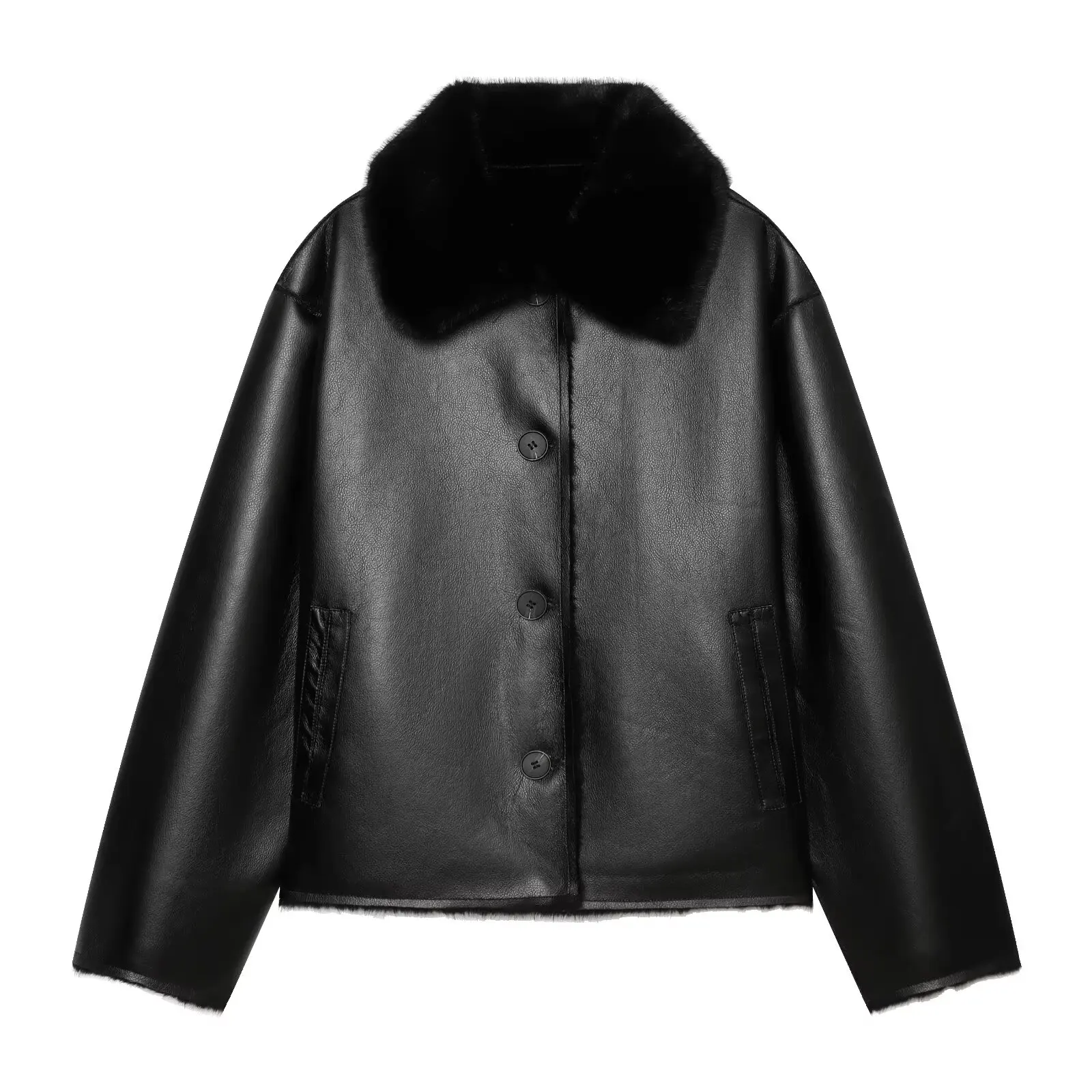 Women's Jacket 2025 Autumn/Winter New Arrivals Dark Brown Long-Sleeve Faux Leather Reversible Jacket Stylish and Unique