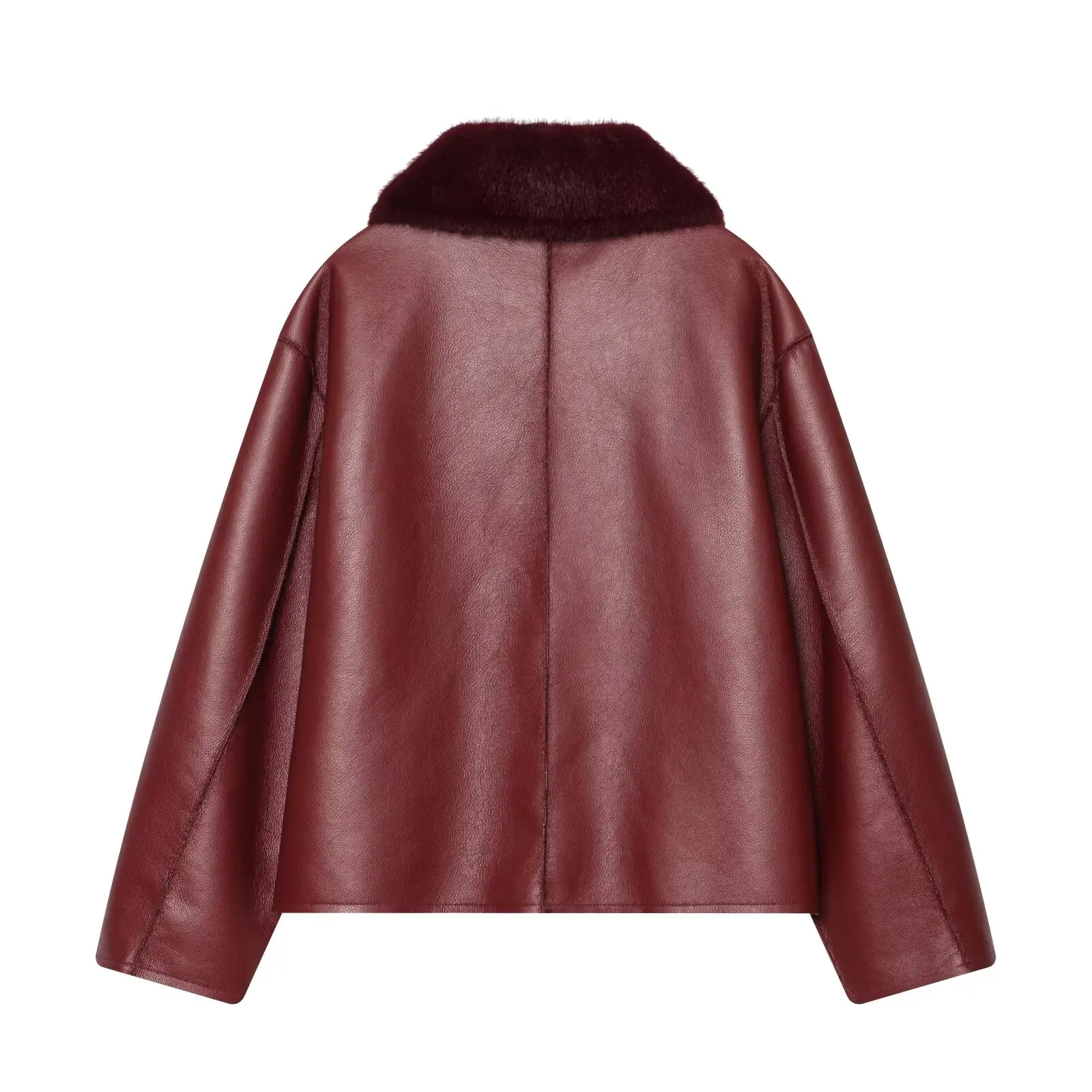 Women's Jacket 2025 Autumn/Winter New Arrivals Dark Brown Long-Sleeve Faux Leather Reversible Jacket Stylish and Unique