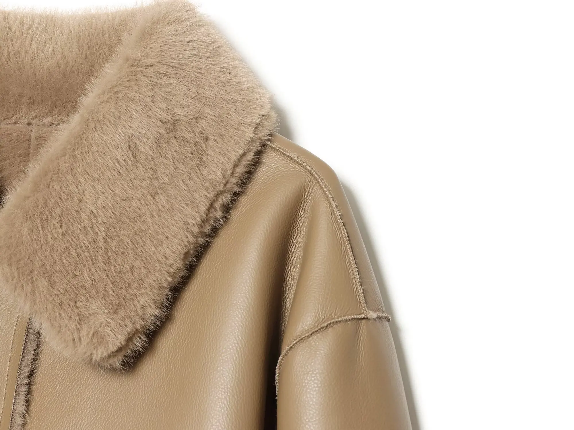 Women's Jacket 2025 Autumn/Winter New Arrivals Dark Brown Long-Sleeve Faux Leather Reversible Jacket Stylish and Unique