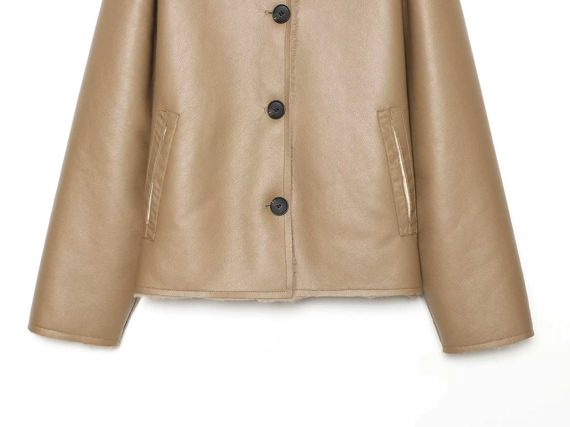 Women's Jacket 2025 Autumn/Winter New Arrivals Dark Brown Long-Sleeve Faux Leather Reversible Jacket Stylish and Unique