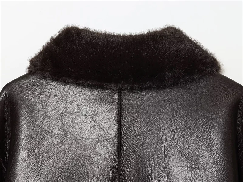 Women's Jacket 2025 Autumn/Winter New Arrivals Dark Brown Long-Sleeve Faux Leather Reversible Jacket Stylish and Unique