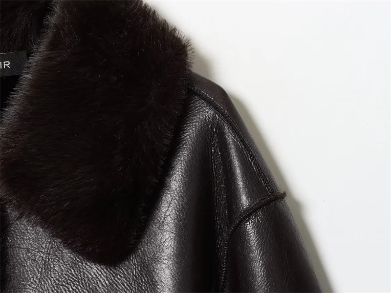 Women's Jacket 2025 Autumn/Winter New Arrivals Dark Brown Long-Sleeve Faux Leather Reversible Jacket Stylish and Unique