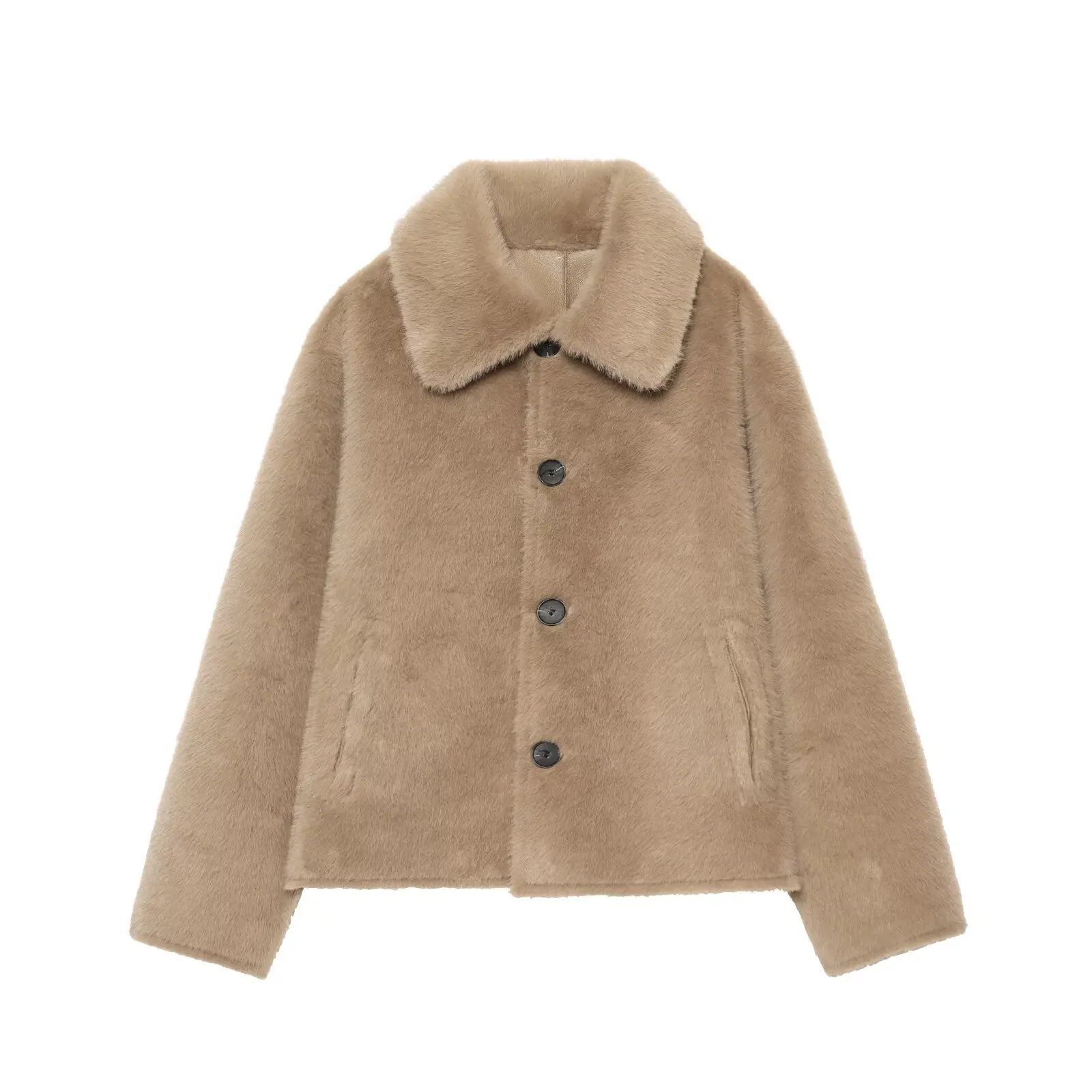 Women's Jacket 2025 Autumn/Winter New Arrivals Dark Brown Long-Sleeve Faux Leather Reversible Jacket Stylish and Unique