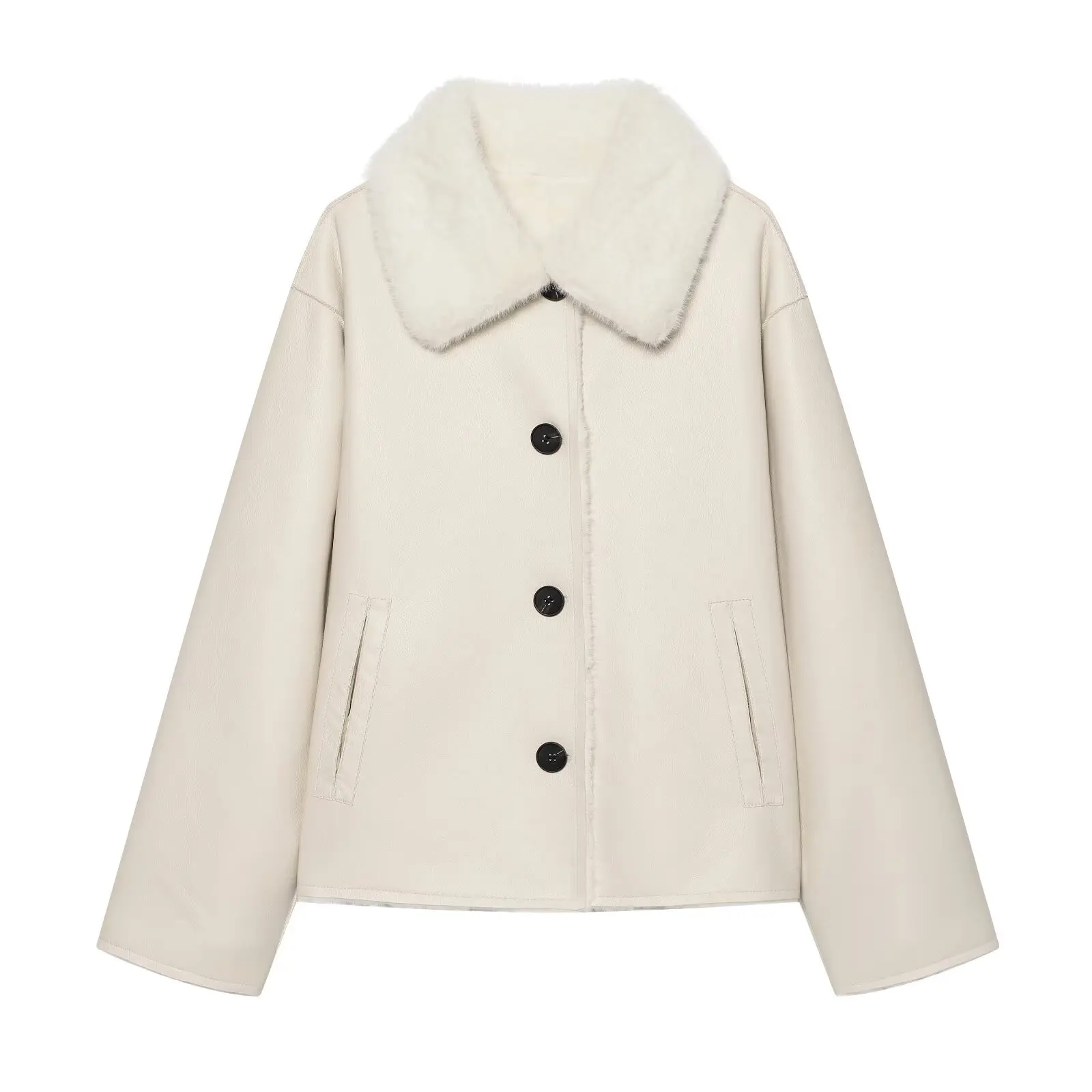 Women's Jacket 2025 Autumn/Winter New Arrivals Dark Brown Long-Sleeve Faux Leather Reversible Jacket Stylish and Unique
