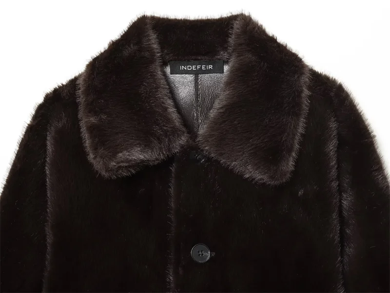 Women's Jacket 2025 Autumn/Winter New Arrivals Dark Brown Long-Sleeve Faux Leather Reversible Jacket Stylish and Unique