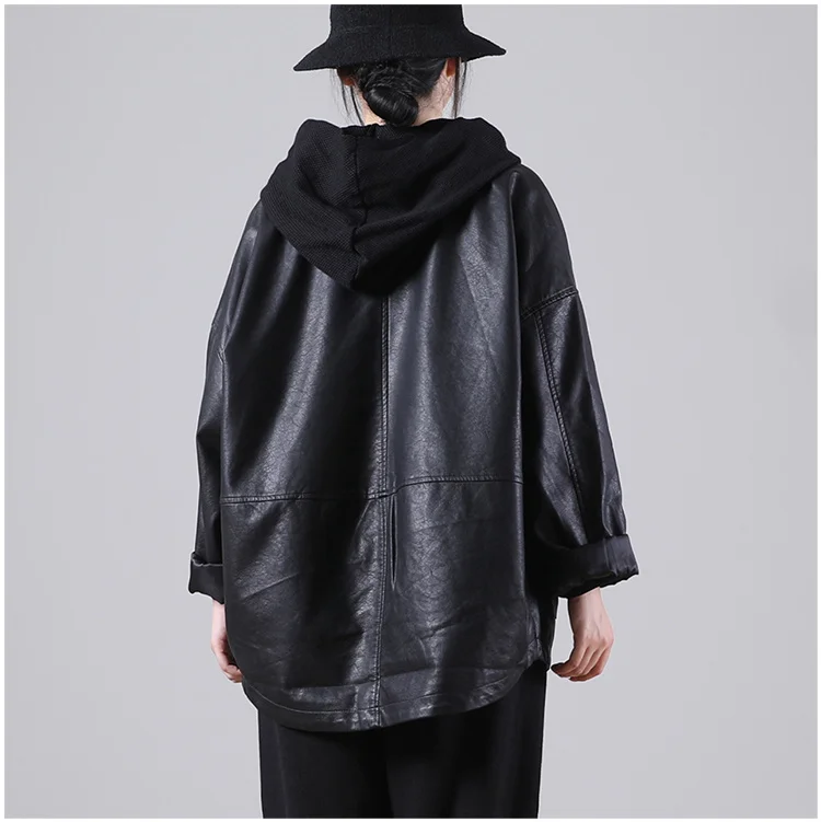 Amax luluE 2025 Autumn England Designer Womens Black Faux Leather Jackets Loose Casual Biker Coat Females Harajuku Pu Streetwear