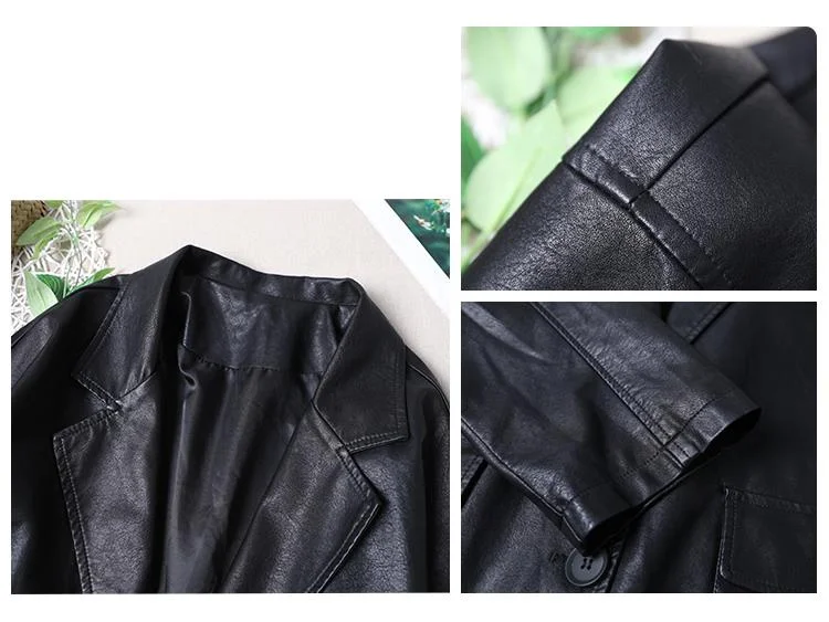 Amax luluE 2025 Autumn England Designer Womens Black Faux Leather Jackets Loose Casual Biker Coat Females Harajuku Pu Streetwear