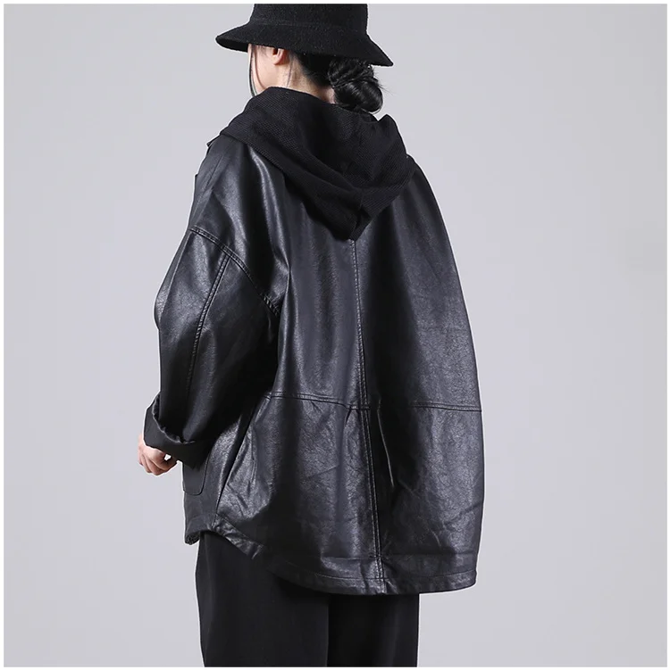 Amax luluE 2025 Autumn England Designer Womens Black Faux Leather Jackets Loose Casual Biker Coat Females Harajuku Pu Streetwear