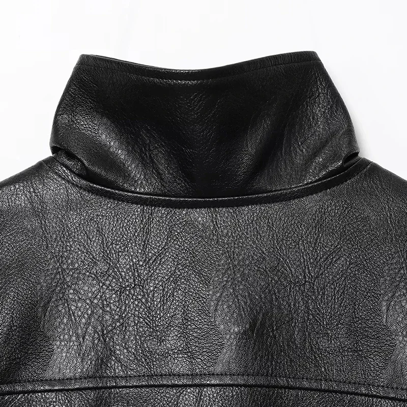 HXAO Black Jacket Women's Coat Faux Leather Jacket Outerwears Demi-Season Bomber Moto Biker Zipper Jacket High Neck Short Coat
