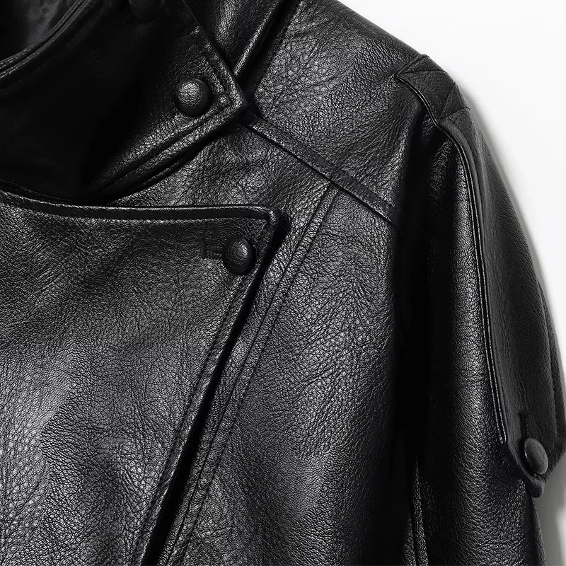 HXAO Black Jacket Women's Coat Faux Leather Jacket Outerwears Demi-Season Bomber Moto Biker Zipper Jacket High Neck Short Coat