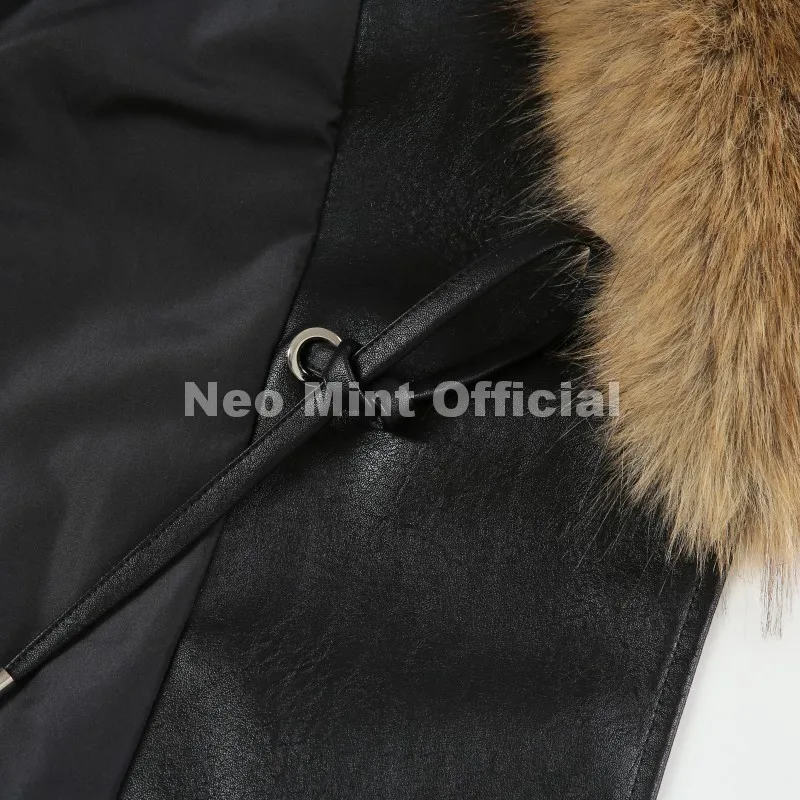 Neo Mint Luxury Brand Fashion Design Black Long Faux Leather Coat Women Detachable Fur Collar Oversized PU Leather Jacket Blazer