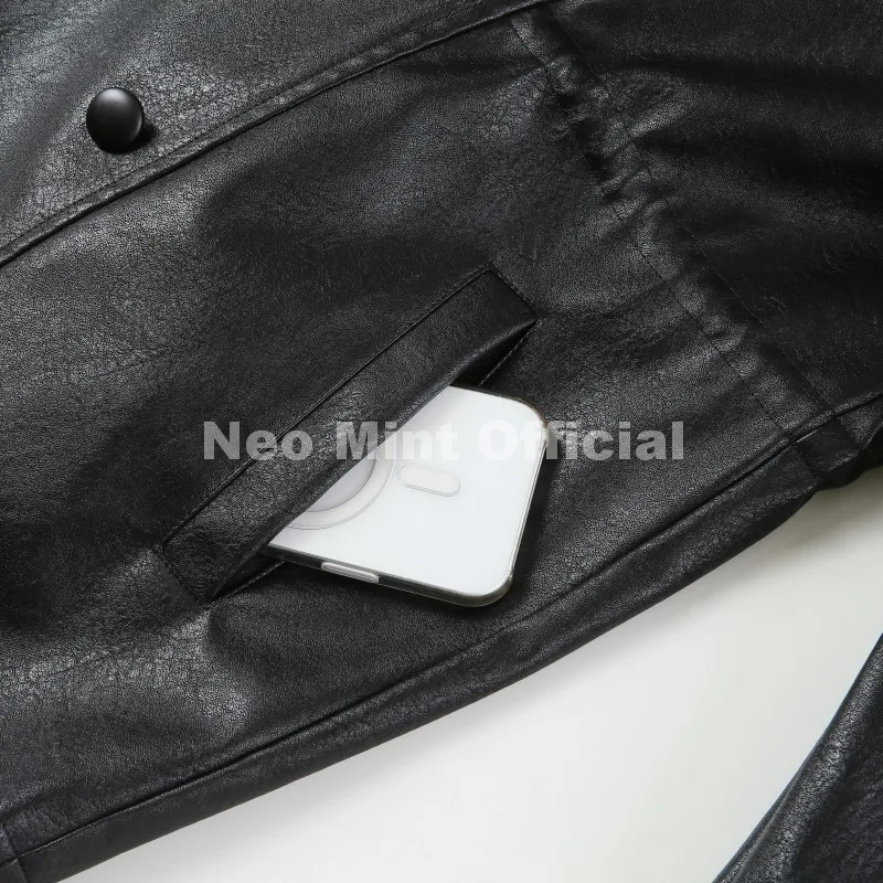Neo Mint Luxury Brand Fashion Design Black Long Faux Leather Coat Women Detachable Fur Collar Oversized PU Leather Jacket Blazer