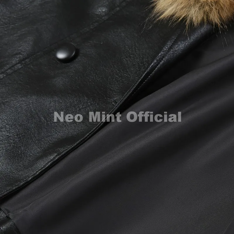 Neo Mint Luxury Brand Fashion Design Black Long Faux Leather Coat Women Detachable Fur Collar Oversized PU Leather Jacket Blazer