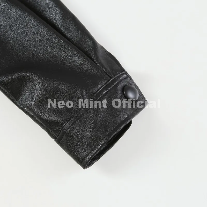 Neo Mint Luxury Brand Fashion Design Black Long Faux Leather Coat Women Detachable Fur Collar Oversized PU Leather Jacket Blazer