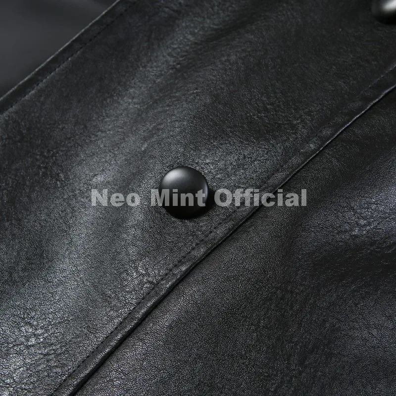 Neo Mint Luxury Brand Fashion Design Black Long Faux Leather Coat Women Detachable Fur Collar Oversized PU Leather Jacket Blazer