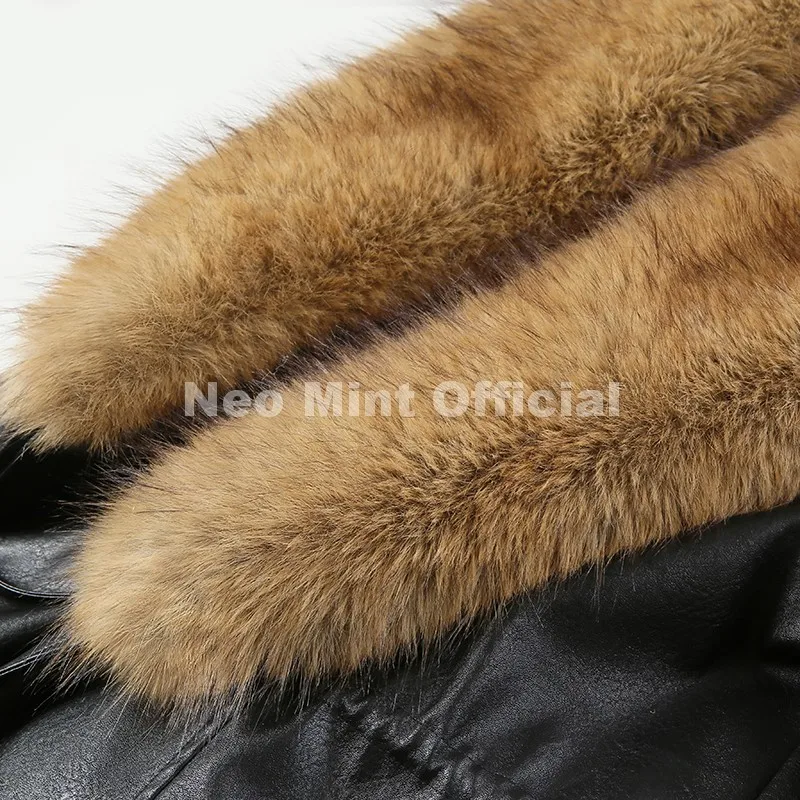 Neo Mint Luxury Brand Fashion Design Black Long Faux Leather Coat Women Detachable Fur Collar Oversized PU Leather Jacket Blazer
