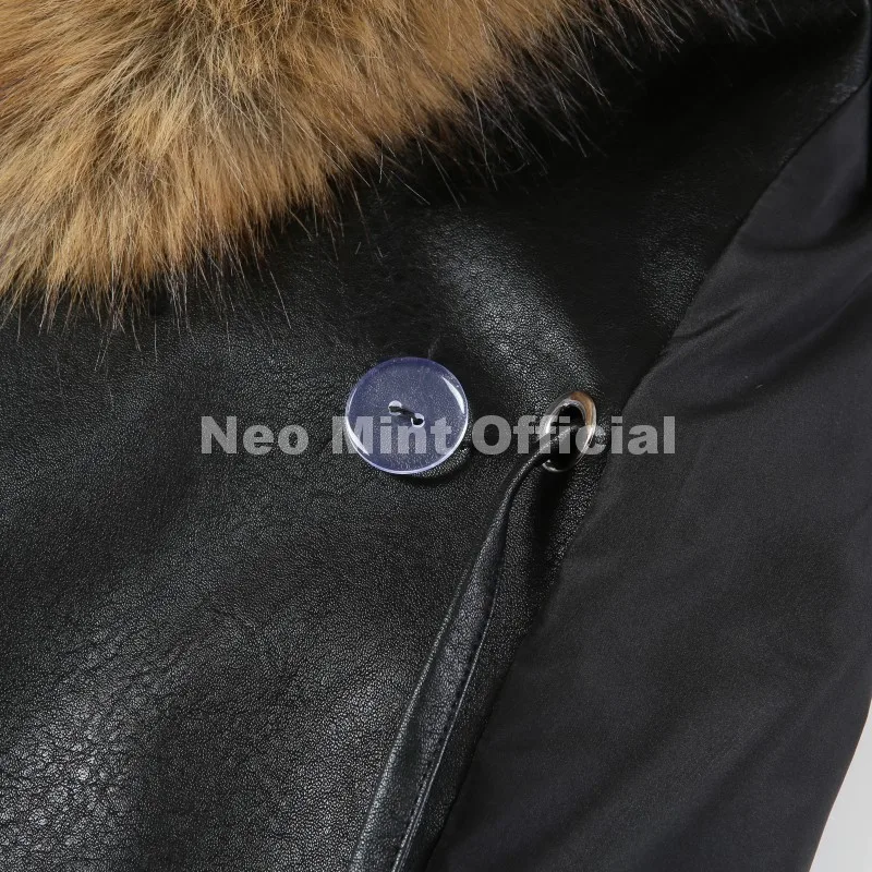 Neo Mint Luxury Brand Fashion Design Black Long Faux Leather Coat Women Detachable Fur Collar Oversized PU Leather Jacket Blazer