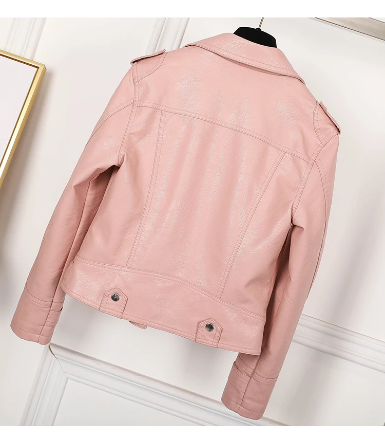 New Pink/beige/black Women's Clothing short motorcycle PU Leather Jacket Korean version of the spring and autumn jacket coats