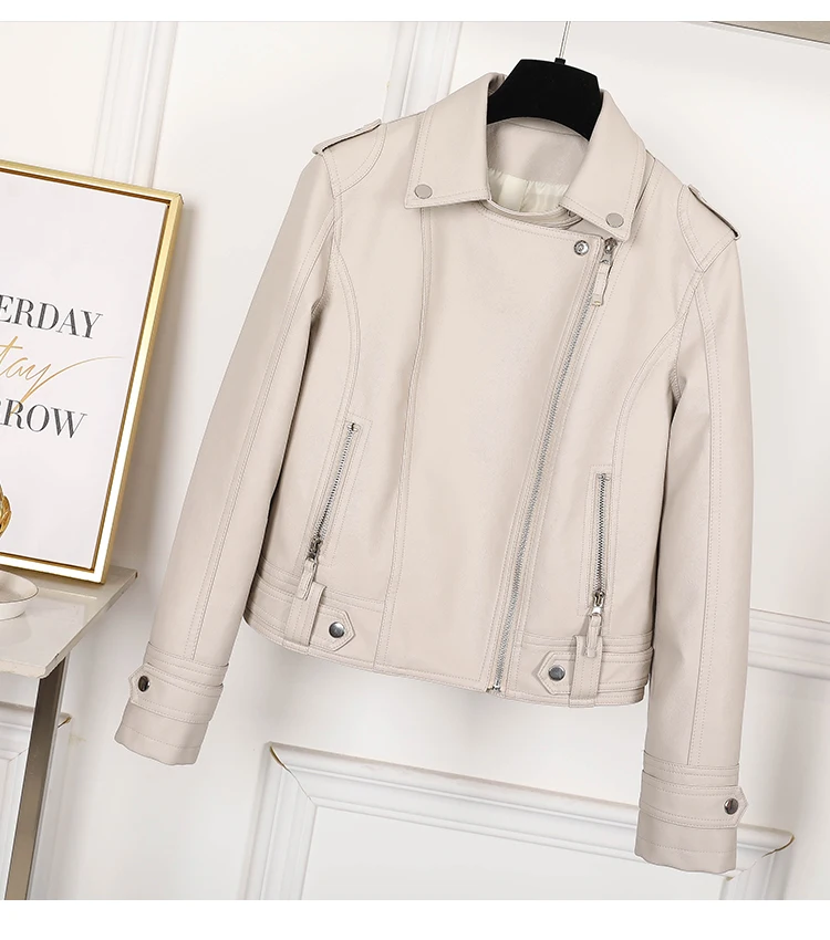 New Pink/beige/black Women's Clothing short motorcycle PU Leather Jacket Korean version of the spring and autumn jacket coats