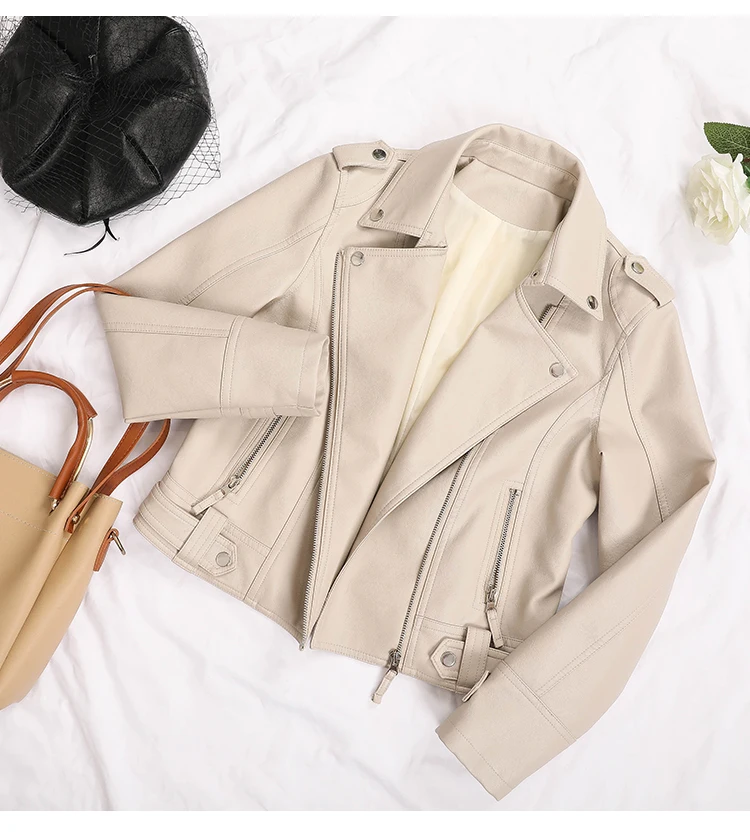 New Pink/beige/black Women's Clothing short motorcycle PU Leather Jacket Korean version of the spring and autumn jacket coats