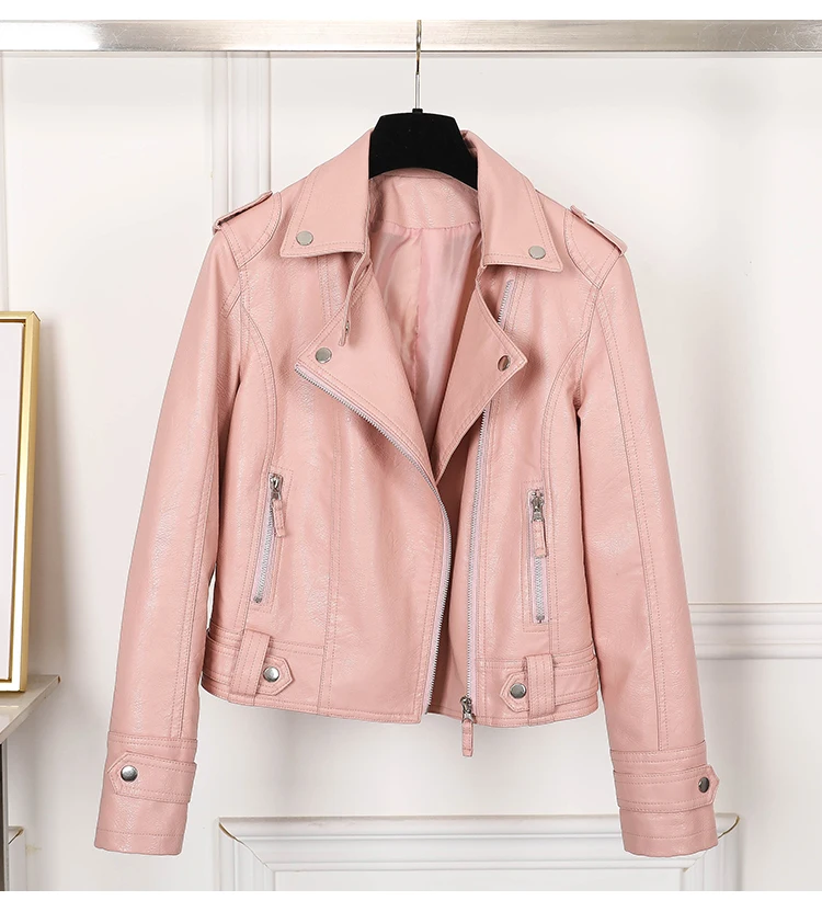 New Pink/beige/black Women's Clothing short motorcycle PU Leather Jacket Korean version of the spring and autumn jacket coats