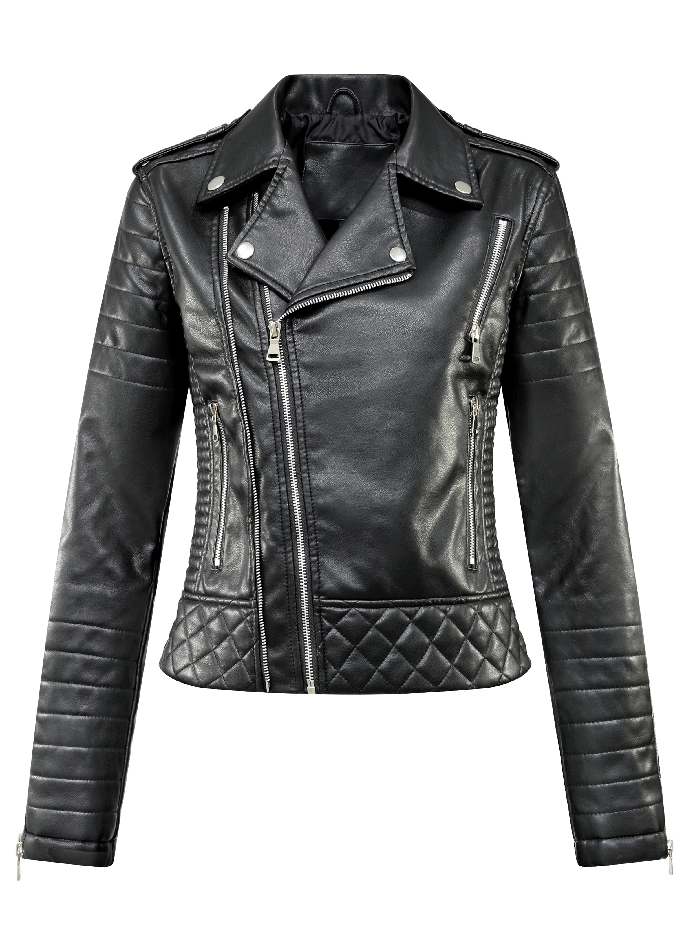 2025 New Spring Autumn Women Faux Pu Leather Short Jacket Embossed Motorcycle Biker Female Zipper Lapel Loose Coat Outwear