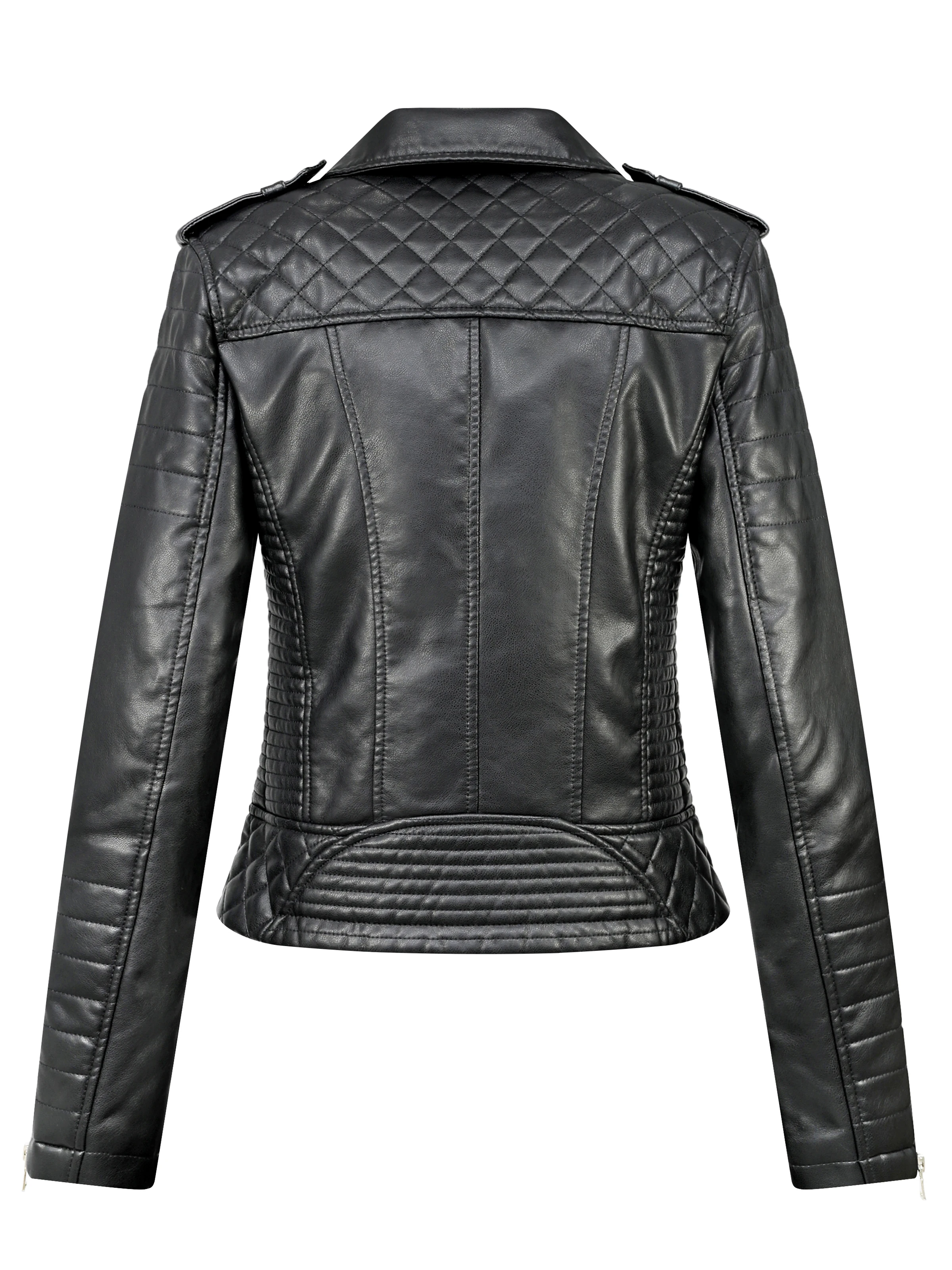 2025 New Spring Autumn Women Faux Pu Leather Short Jacket Embossed Motorcycle Biker Female Zipper Lapel Loose Coat Outwear