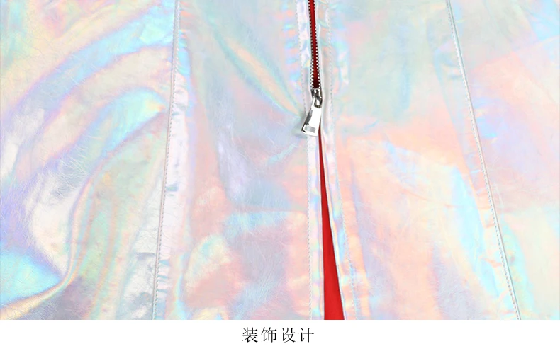 Mauroicardi Spring Long Shiny Reflective Holographic Silver Faux Leather Trench Coat for Women with Hood Zip Up Y2K Streetwear