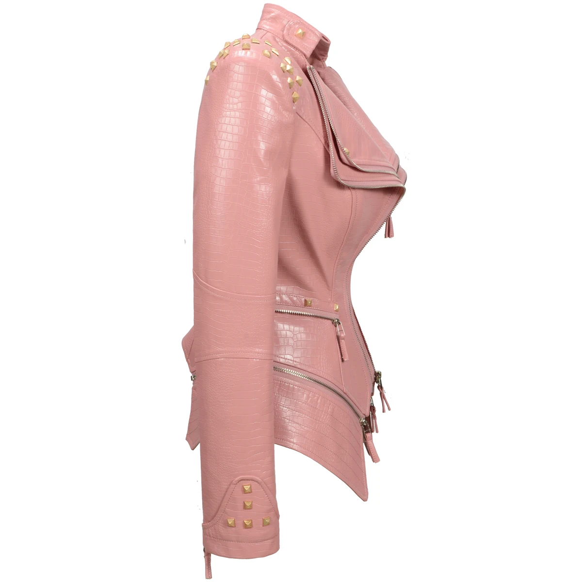 Fashion SX Women's Crocodile Rivet PU Jacket Perfect Shape Motorcycle Bicycle Jacket