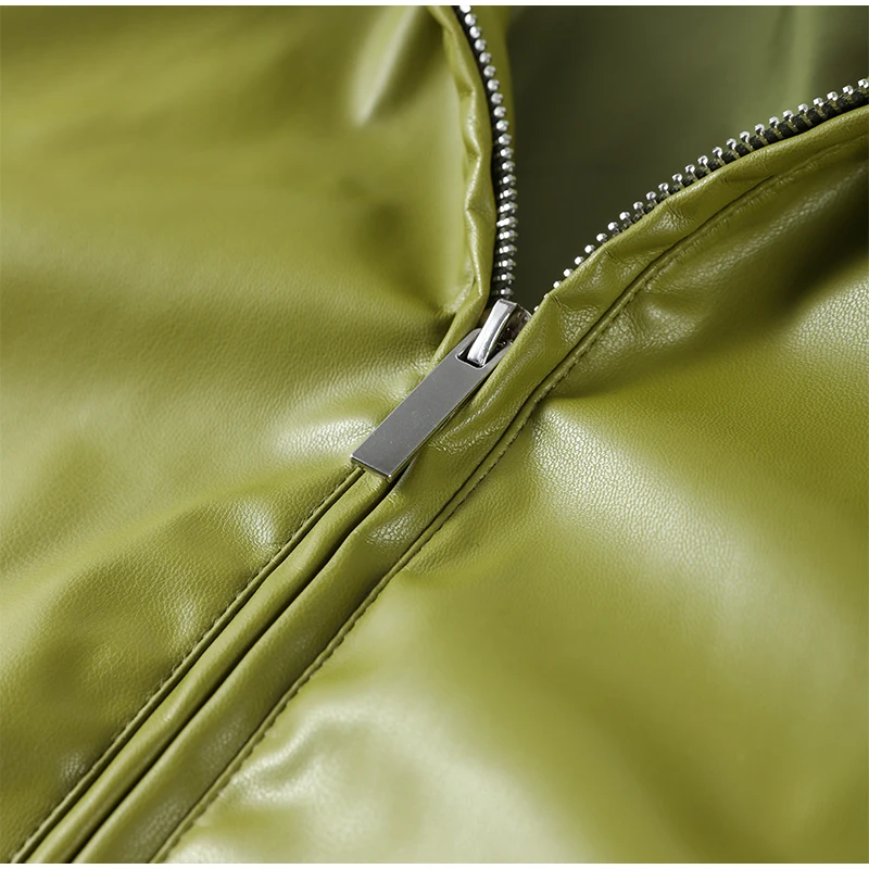 Women Fashion Faux Leather Jacket Turn Down Collar Long Sleeve Zipper Drop Shoulder Oversized Jackets 2026 Autumn All-match Coat