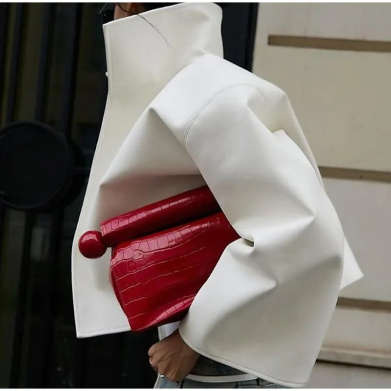Women Fashion Faux Leather Jacket Turn Down Collar Long Sleeve Zipper Drop Shoulder Oversized Jackets 2026 Autumn All-match Coat