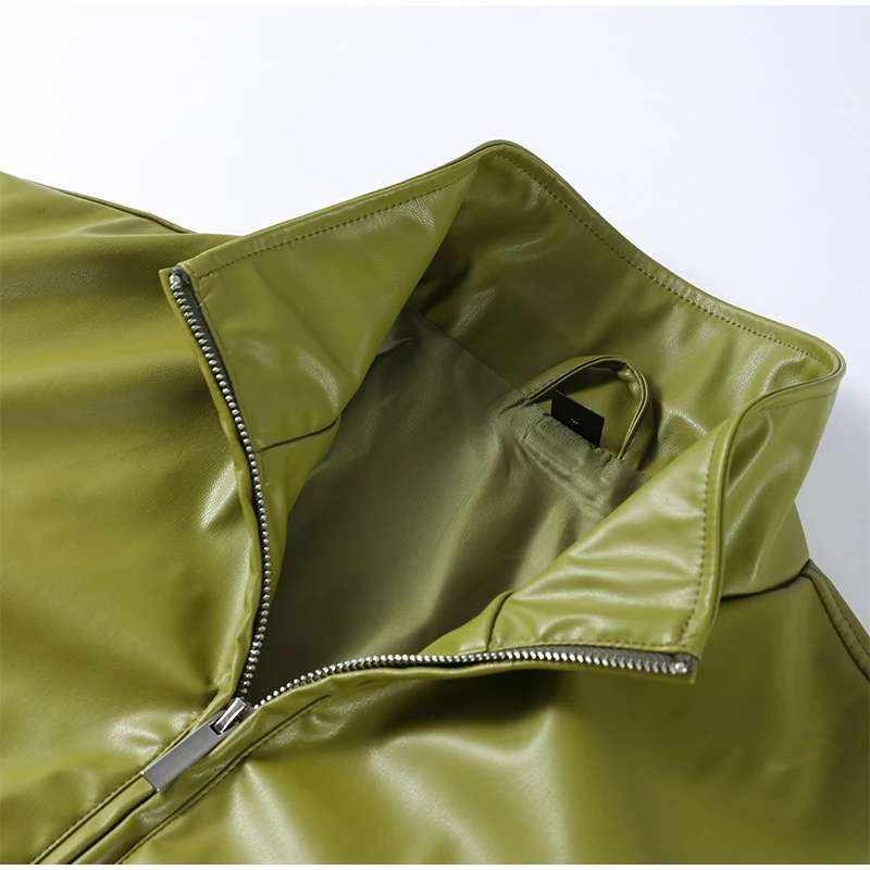 Women Fashion Faux Leather Jacket Turn Down Collar Long Sleeve Zipper Drop Shoulder Oversized Jackets 2026 Autumn All-match Coat