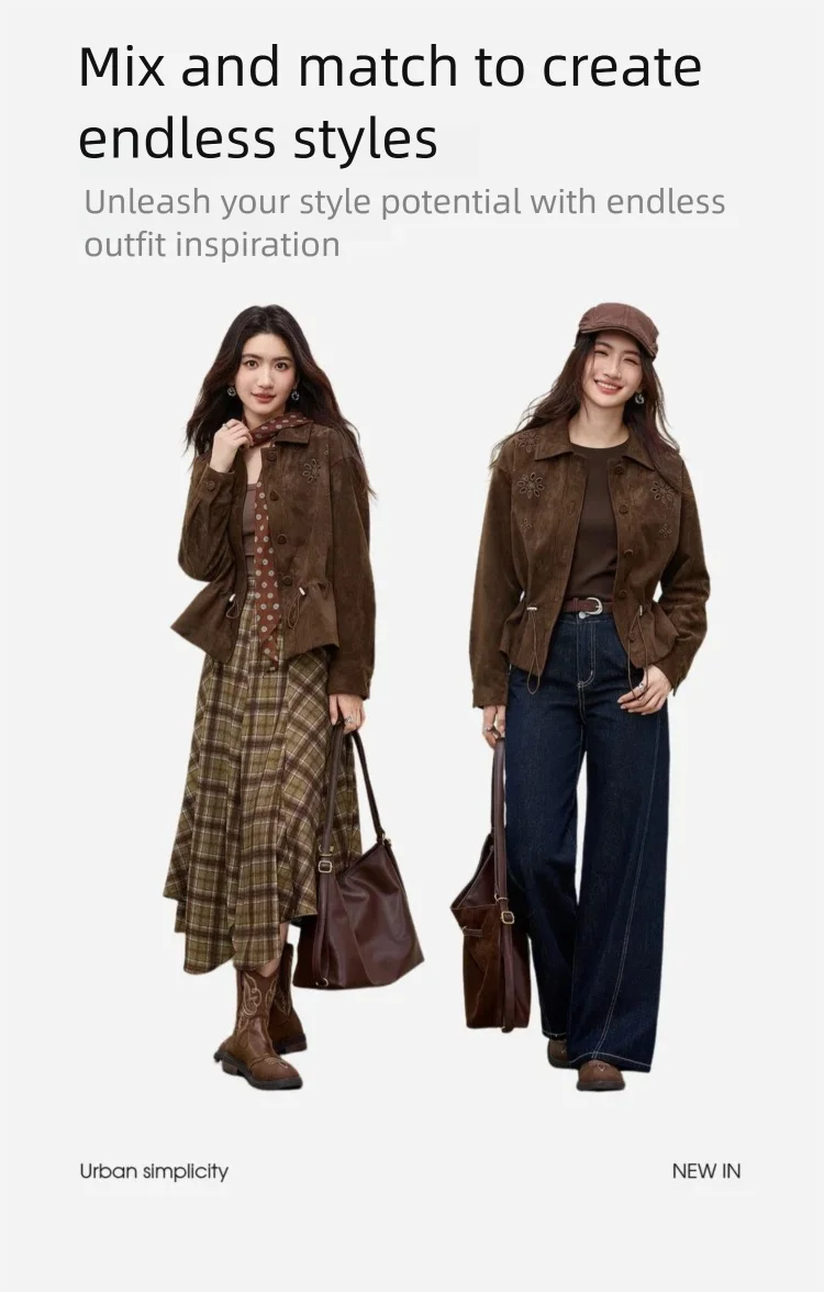 SENTUBILA Faux Leather Shirt Jacket for Women 2026 Spring Hollow-out Embroidery Short Coat Retro Office Lady Outerwear 161WB4866