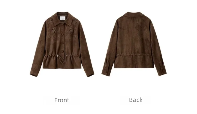 SENTUBILA Faux Leather Shirt Jacket for Women 2026 Spring Hollow-out Embroidery Short Coat Retro Office Lady Outerwear 161WB4866