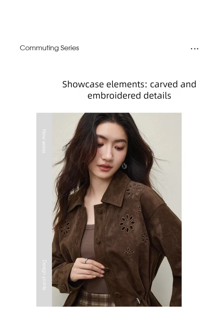 SENTUBILA Faux Leather Shirt Jacket for Women 2026 Spring Hollow-out Embroidery Short Coat Retro Office Lady Outerwear 161WB4866