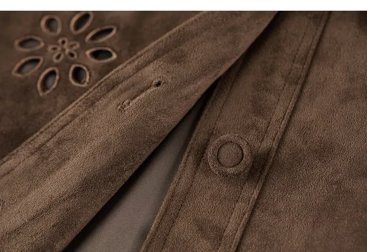 SENTUBILA Faux Leather Shirt Jacket for Women 2026 Spring Hollow-out Embroidery Short Coat Retro Office Lady Outerwear 161WB4866